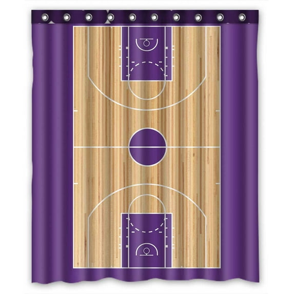 PKQWTM Basketball Court Parquet WaterProof Polyester Fabric Shower Curtain Size 60x72 Inches