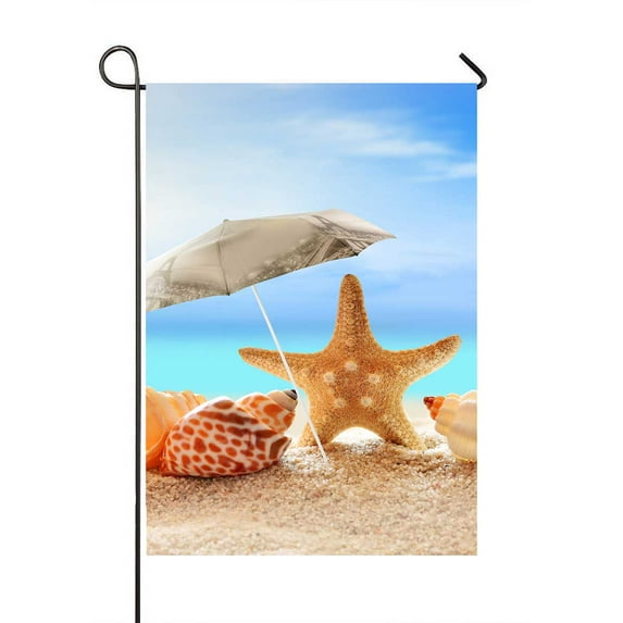 PKQWTM Beach Umbrella Seashells Starfish Sandy Beach Ocean Yard Decor Home Garden Flag Size 28x40 Inches