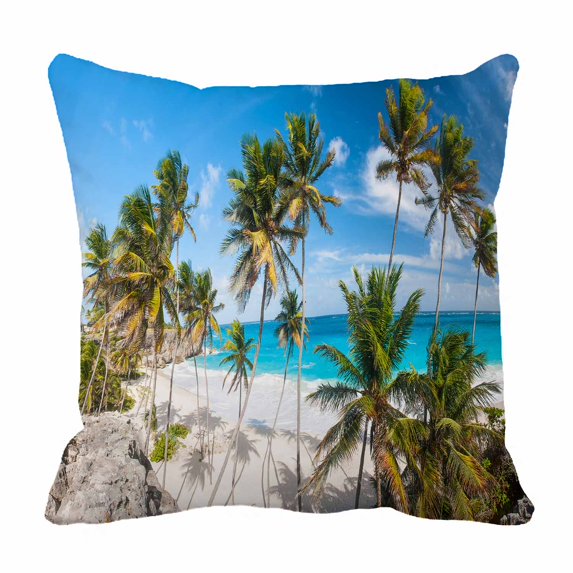 PKQWTM Beaches Caribbean Island Tropical Paradise Palms Bed Decor Pillow Cases Zippered Cushion Cover Size 18x18 Inches