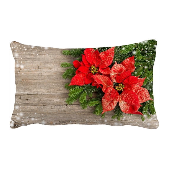 PKQWTM Beautiful Christmas Tree Branch Red Poinsettia Flower Bed Decor Pillow Cases Zippered Cushion Cover Size 20x30 Inches
