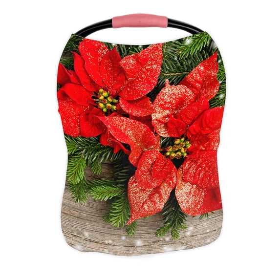 PKQWTM Beautiful Christmas Tree Branch Red Poinsettia Flower Nursing Cover Baby Breastfeeding Infant Feeding Cover Baby Car Seat Cover