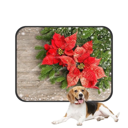 PKQWTM Beautiful Christmas Tree Branch Red Poinsettia Flower Pet Dog Cat Bed Pee Pads Mat Cushion Potty Dogsblankets Crate Bed Kennel 14x18 inch