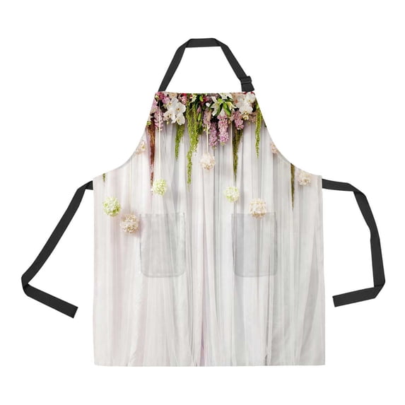 PKQWTM Beautiful Flower Wedding Decoration Unisex Adjustable Bib Apron with Pockets for Commercial Restaurant and Home Kitchen Use
