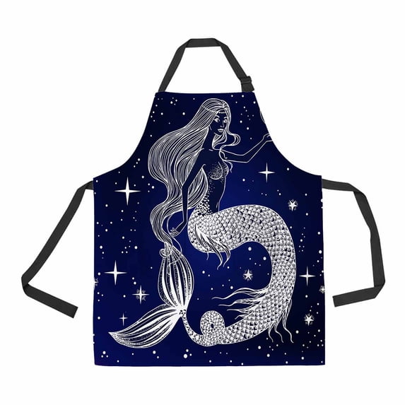 PKQWTM Beautiful Mermaid With Moon In Her Hands Unisex Adjustable Bib Apron with Pockets for Commercial Restaurant and Home Kitchen Use