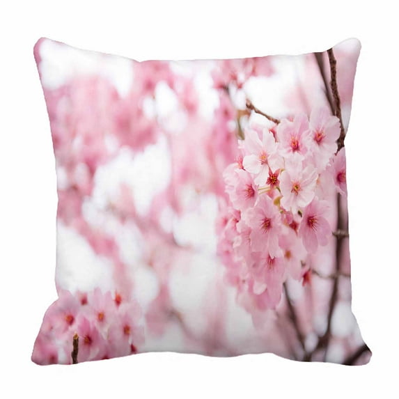 PKQWTM Beautiful Pink Cherry Blossom Sakura Flower Bed Decor Pillow Cases Zippered Cushion Cover Size 20x20 Inches
