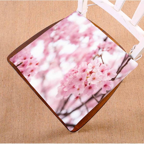 PKQWTM Beautiful Pink Cherry Blossom Sakura Flower Chair Pads Chair Mat Seat Cushion Chair Cushion Floor Cushion Size 18x18 inches