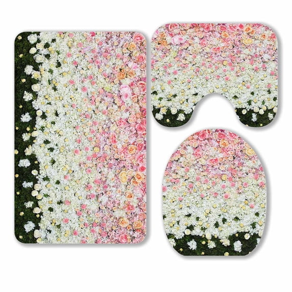 PKQWTM Beautiful flowers wedding scene 3 Piece Bathroom Rugs Set Bath Rug Contour Mat and Toilet Lid Cover