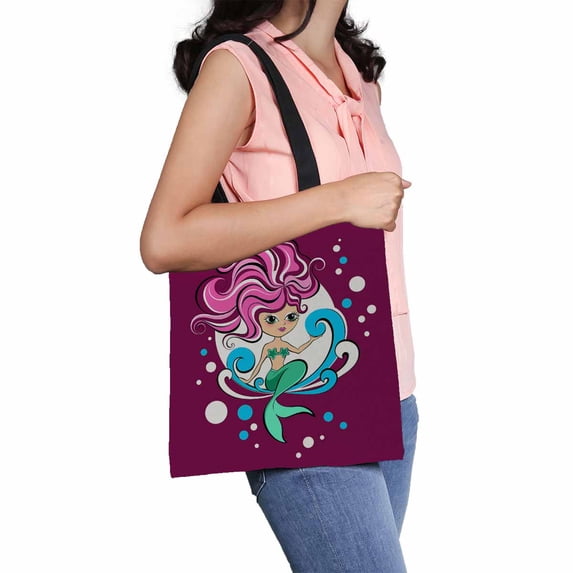 PKQWTM Beautiful little mermaid Canvas Shoulder Bags Handbags Tote Bags Shopping Bag