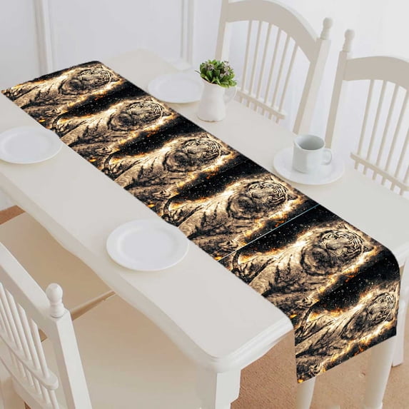 PKQWTM Bengal Tiger fire Cotton and Linen Table Runner Kitchen Dining Room Supplies Size 14x72 Inch