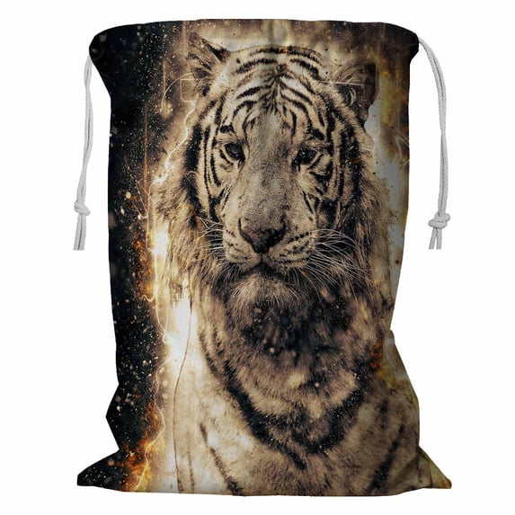 PKQWTM Bengal Tiger fire Storage Basket Laundry Bag with Drawstring Size 18x24 Inch