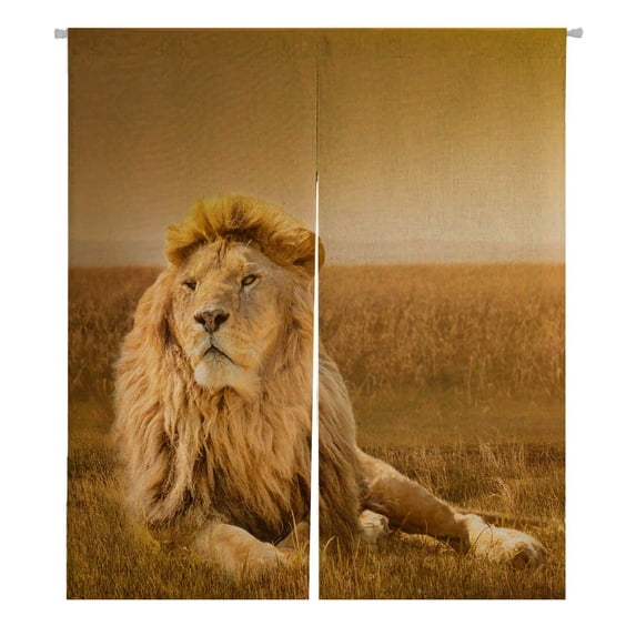 PKQWTM Big Male Lion Lying Grass Door Curtain Window Cover Home Decor Hanging Curtain Size 105x120 CM