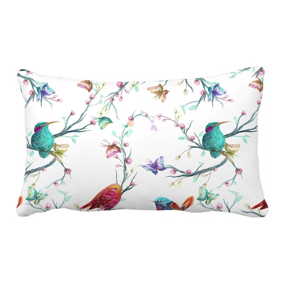 PKQWTM Bird Butterfly Flower Leaf Branch Bed Decor Pillow Cases Zippered Cushion Cover Size 20x30 Inches