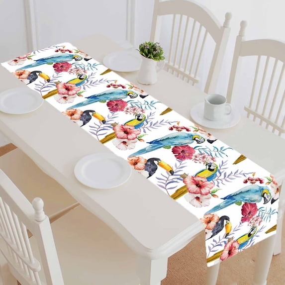 PKQWTM Bird Watercolor Cotton and Linen Table Runner Kitchen Dining Room Supplies Size 16x72 Inch