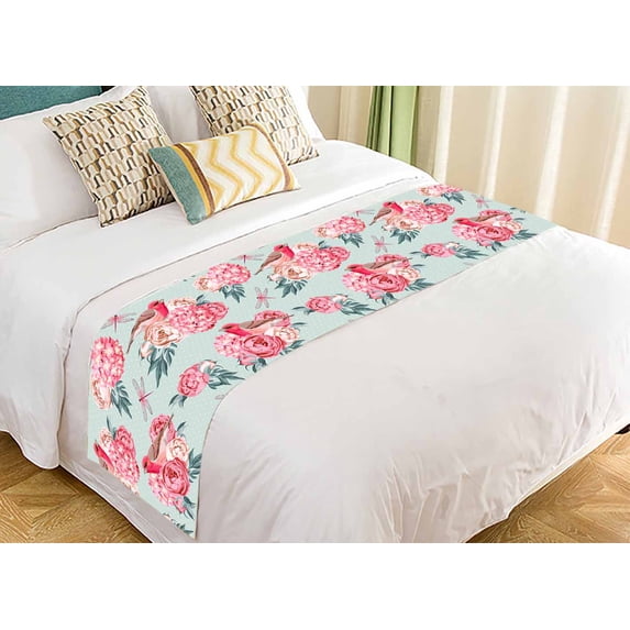 PKQWTM Birds Flowers Bed Runner Bedroom Bedding Decor Bedding Scarf Size 20x95 inches