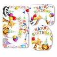 thumbnail image 1 of PKQWTM Birthday happy animals 3 Piece Bathroom Rugs Set Bath Rug Contour Mat and Toilet Lid Cover, 1 of 2