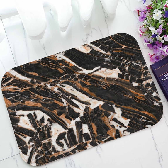 PKQWTM Black Brown Metal Design Marble Home Decor Floor Mat Area Rug Doormat Size 15.7x23.6 Inches