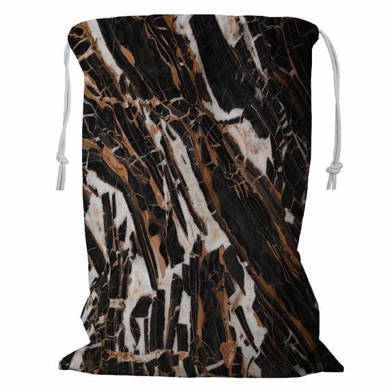 PKQWTM Black Brown Metal Design Marble Storage Basket Laundry Bag with Drawstring Size 18x24 Inch