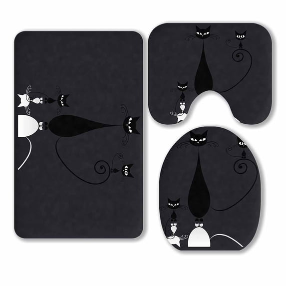 PKQWTM Black Cat Silhouette For Your 3 Piece Bathroom Rugs Set Bath Rug Contour Mat and Toilet Lid Cover