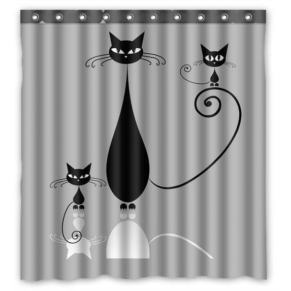 PKQWTM Black Cat Silhouette For Your WaterProof Polyester Fabric Shower Curtain Size 66x72 Inches