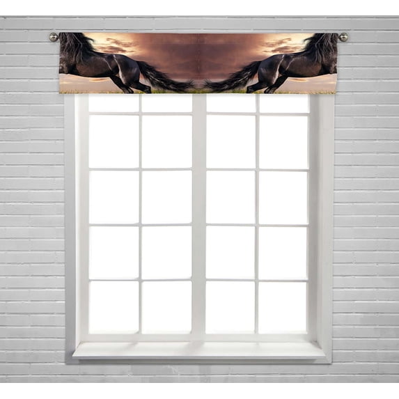 PKQWTM Black Friesian horse gallop Window Curtain Valance Rod Pocket 54x12 inch
