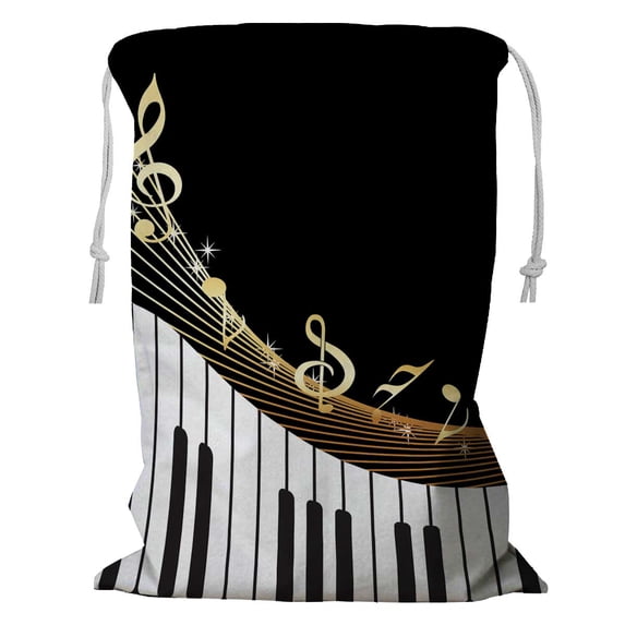 PKQWTM Black Musical Instrument Notes Storage Basket Laundry Bag with Drawstring Size 18x24 Inch