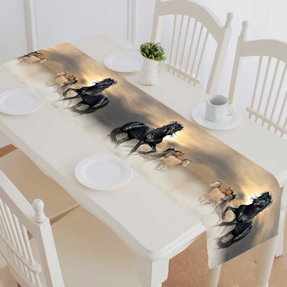 PKQWTM Black Stallion Cotton and Linen Table Runner Kitchen Dining Room Supplies Size 14x72 Inch