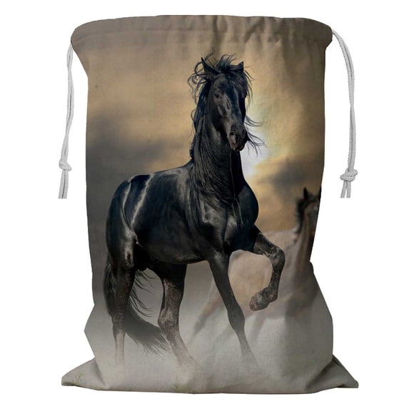 PKQWTM Black Stallion Storage Basket Laundry Bag with Drawstring Size 18x24 Inch