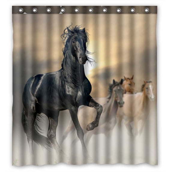 PKQWTM Black Stallion WaterProof Polyester Fabric Shower Curtain Size 66x72 Inches