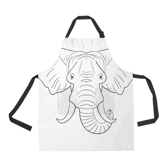 PKQWTM Black White Elephant Face Ink Sketch White Unisex Adjustable Bib Apron with Pockets for Commercial Restaurant and Home Kitchen Use