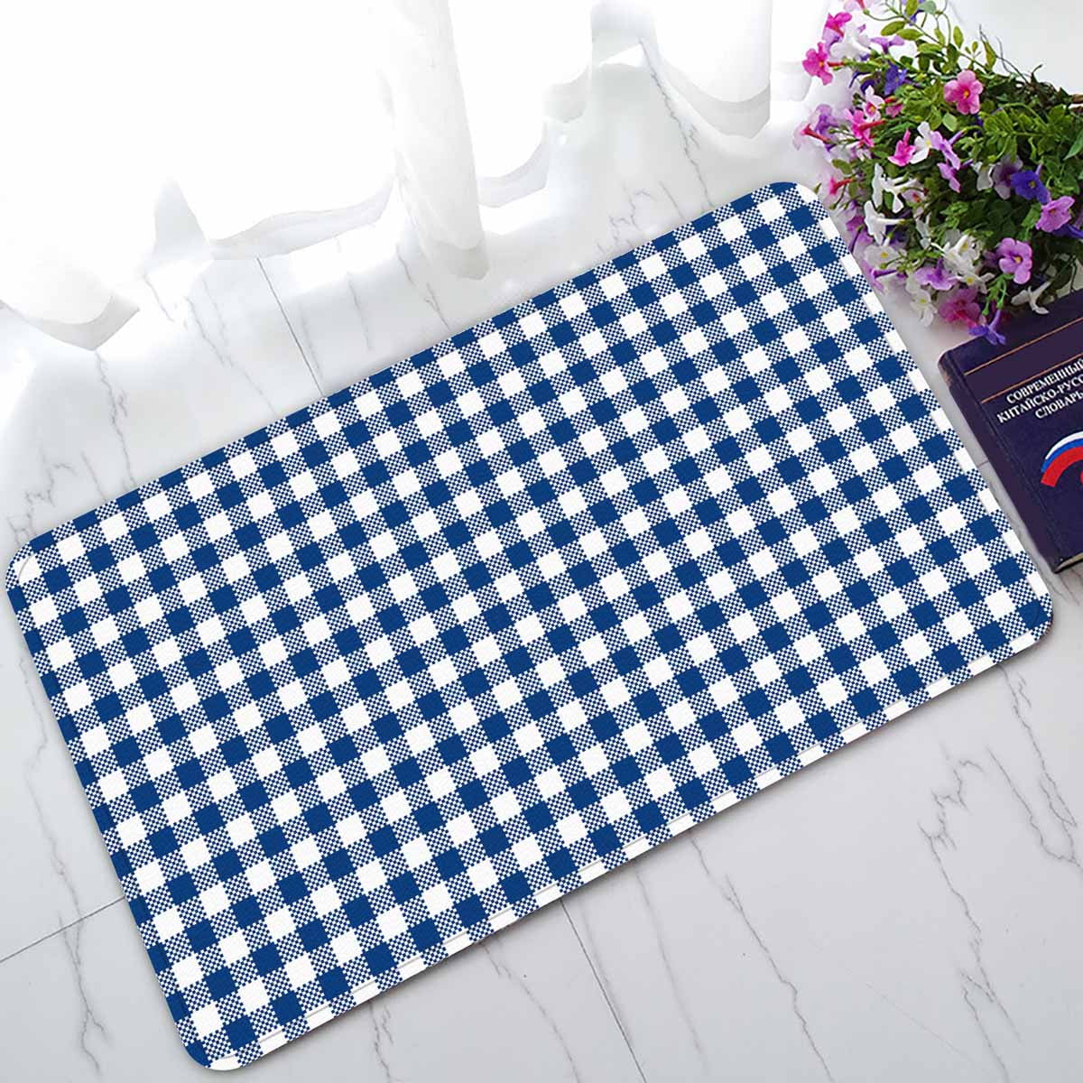 PKQWTM Blue Gingham Pattern Home Decor Floor Mat Area Rug Doormat Size ...