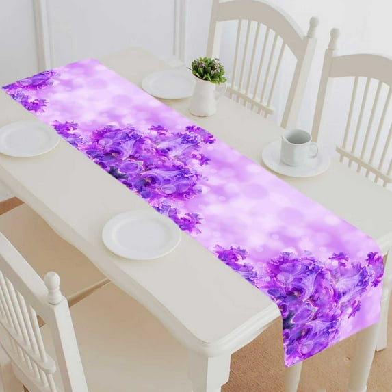 PKQWTM Blue Irises Against A Green Grass A Summer Butterfly Cotton and Linen Table Runner Kitchen Dining Room Supplies Size 16x72 Inch