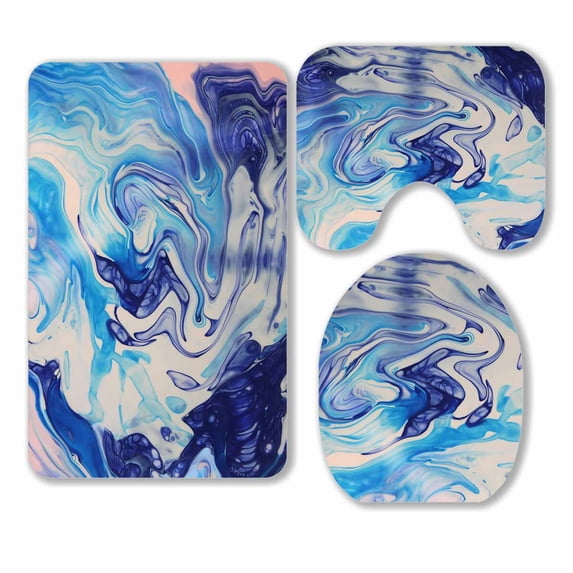PKQWTM Blue and pink marble art painting 3 Piece Bathroom Rugs Set Bath Rug Contour Mat and Toilet Lid Cover