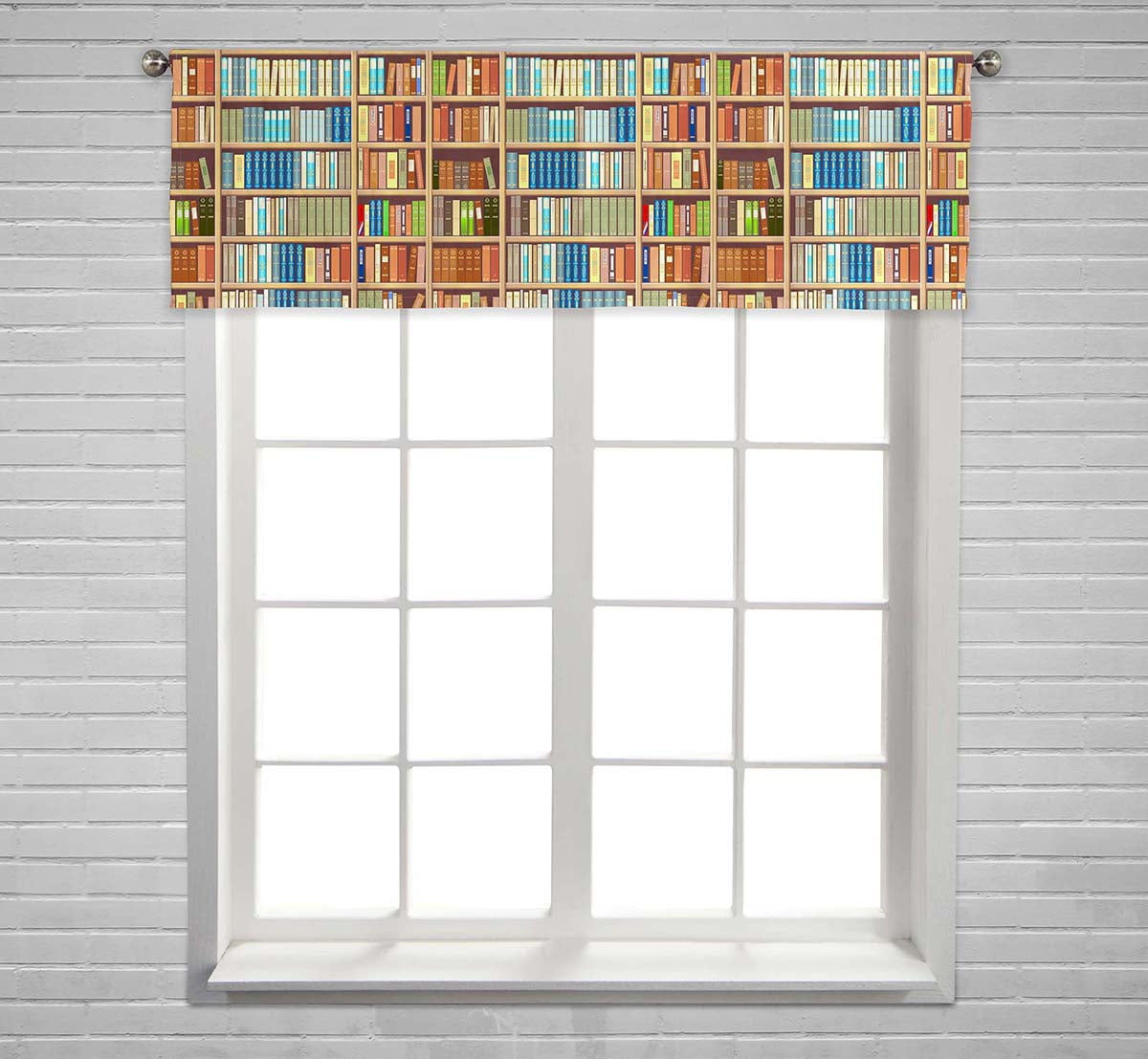 PKQWTM Bookcase Full Of Different Colorful Books Window Curtain Valance