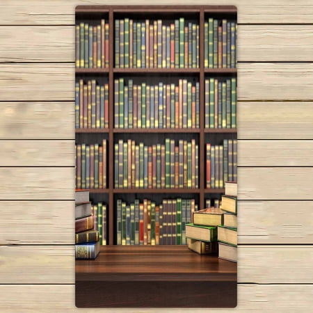 PKQWTM Books Table Blurred Bookshelf Books Library Microfiber Bath Towels Bathroom Body Shower Towel Size 30x56 Inches
