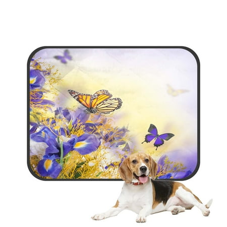 PKQWTM Bouquet Of Blue Irises White Flowers And Butterfly Pet Dog Cat Bed Pee Pads Mat Cushion Potty Dogs Blankets Crate Bed Kennel 25x30 inch