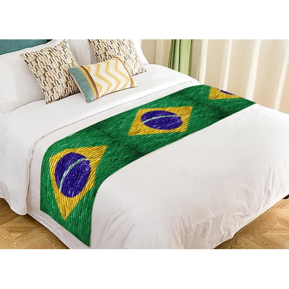 PKQWTM Brazil Flag Painted On Old Brick Wall Texture Bed Runner Bedroom Bedding Decor Bedding Scarf Size 20x95 inches