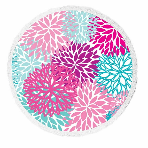 PKQWTM Bright Floral Pattern Round Beach Towel Beach Mats Shawl Blanket Yoga Mat with Tassels Beach Throw Towel