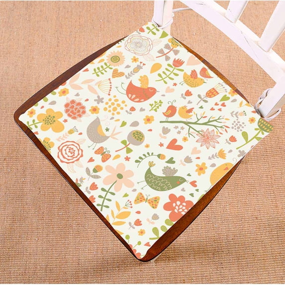 PKQWTM Bright floral birds hearts and butterflies Chair Pads Chair Mat Seat Cushion Chair Cushion Floor Cushion Size 16x16 inches