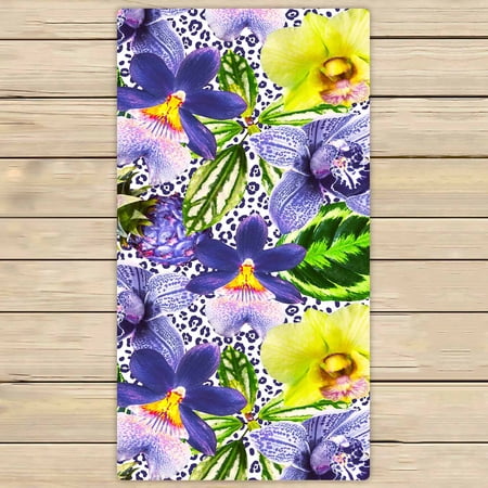 PKQWTM Bright orchid flowers green exotic leaves leopard plants Microfiber Bath Towels Bathroom Body Shower Towel Size 30x56 Inches
