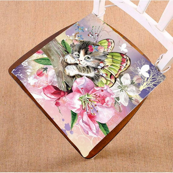PKQWTM Butterfly Kitten Chair Pads Chair Mat Seat Cushion Chair Cushion Floor Cushion Size 20x20 inches