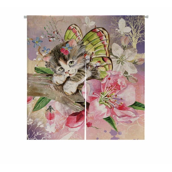 PKQWTM Butterfly Kitten Door Curtain Window Cover Home Decor Hanging Curtain Size 85x90 CM
