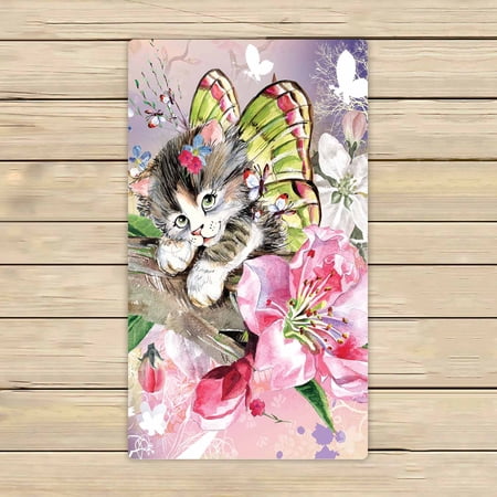PKQWTM Butterfly Kitten Microfiber Bath Towels Bathroom Body Shower Towel Size 16x28 Inches