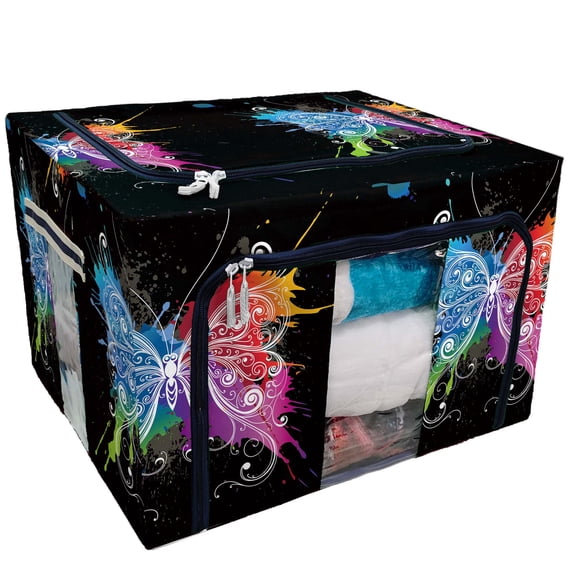 PKQWTM Butterfly Storage Bag Clear Window Storage Bins Boxes Large Capacity Foldable Stackable Organizer With Steel Metal Frame For Bedding,Clothes,Closets, Bedrooms