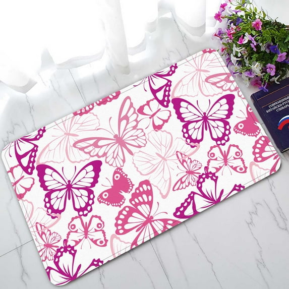 PKQWTM Butterfly Summer Pink Butterfly Silhouettes Home Decor Floor Mat Area Rug Doormat Size 18x30 Inches