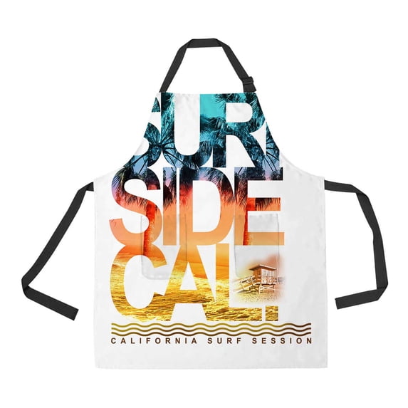PKQWTM California Surf Unisex Adjustable Bib Apron with Pockets for Commercial Restaurant and Home Kitchen Use