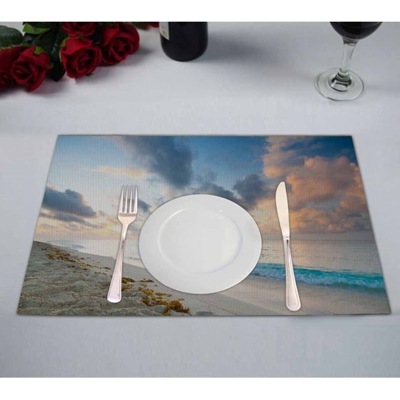 PKQWTM Caribbean beach in Playacar of Mexico Kitchen Dining Table Mats Placemats Size 12x18 Inches, Set of 2 Pieces