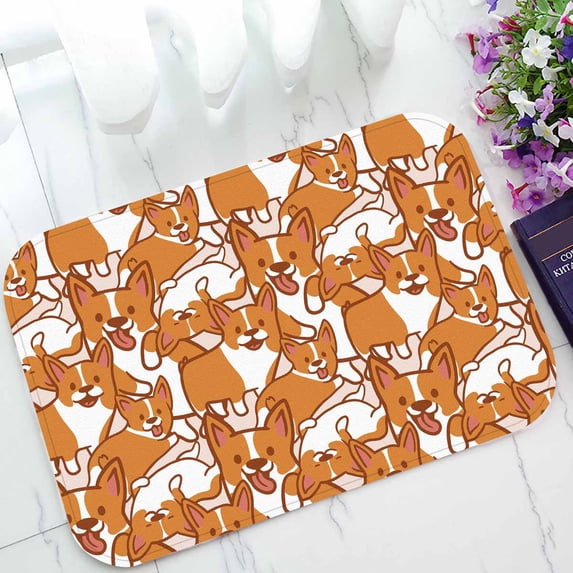 PKQWTM Cartoon Corgis Pattern Home Decor Floor Mat Area Rug Doormat Size 15.7x23.6 Inches