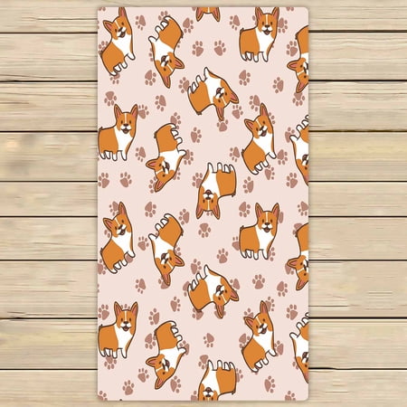 PKQWTM Cartoon Corgis Pattern Microfiber Bath Towels Bathroom Body Shower Towel Size 30x56 Inches