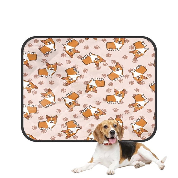 PKQWTM Cartoon Corgis Pattern Pet Dog Cat Bed Pee Pads Mat Cushion Potty Dogsblankets Crate Bed Kennel 28x36 inch
