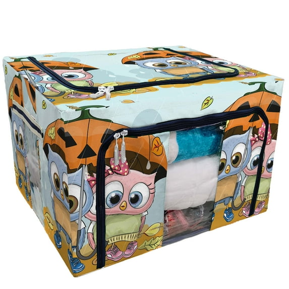 PKQWTM Cartoon Cute Owls Lover Funny Pumpkin Umbrella Storage Bag Clear Window Storage Bins Boxes Large Capacity Foldable Stackable Organizer With Steel Metal Frame For Clothes,Closets, Bedrooms